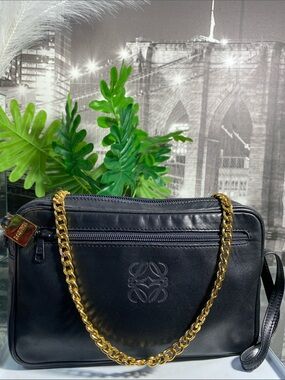 Authentic Loewe Anagram Embossed Genuine Black Leather Clutch Bag